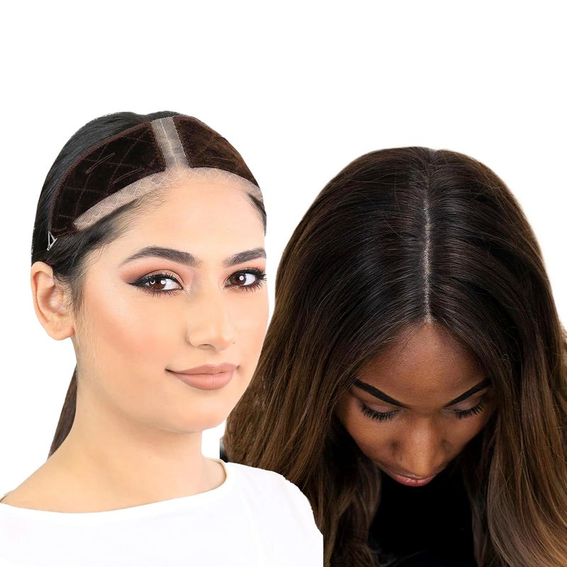 MILANO COLLECTION LaceTop Grip Comfort Band for Toppers Hair & Wiglets, NonSlip, Glueless Velvet Wig Band for Large Base Hairpieces, Adjustable Top Grip for Hair Topper & Wigs, Brown, Large - Image 1